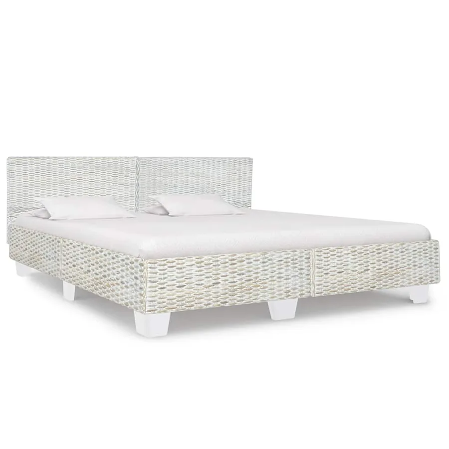 Bed frame without mattress Grey Natural rattan 180x200 cm