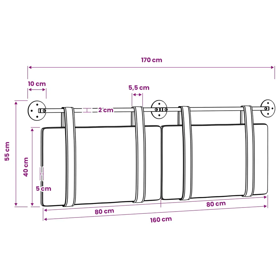 Tête de lit suspendue Noir Tissu - 11
