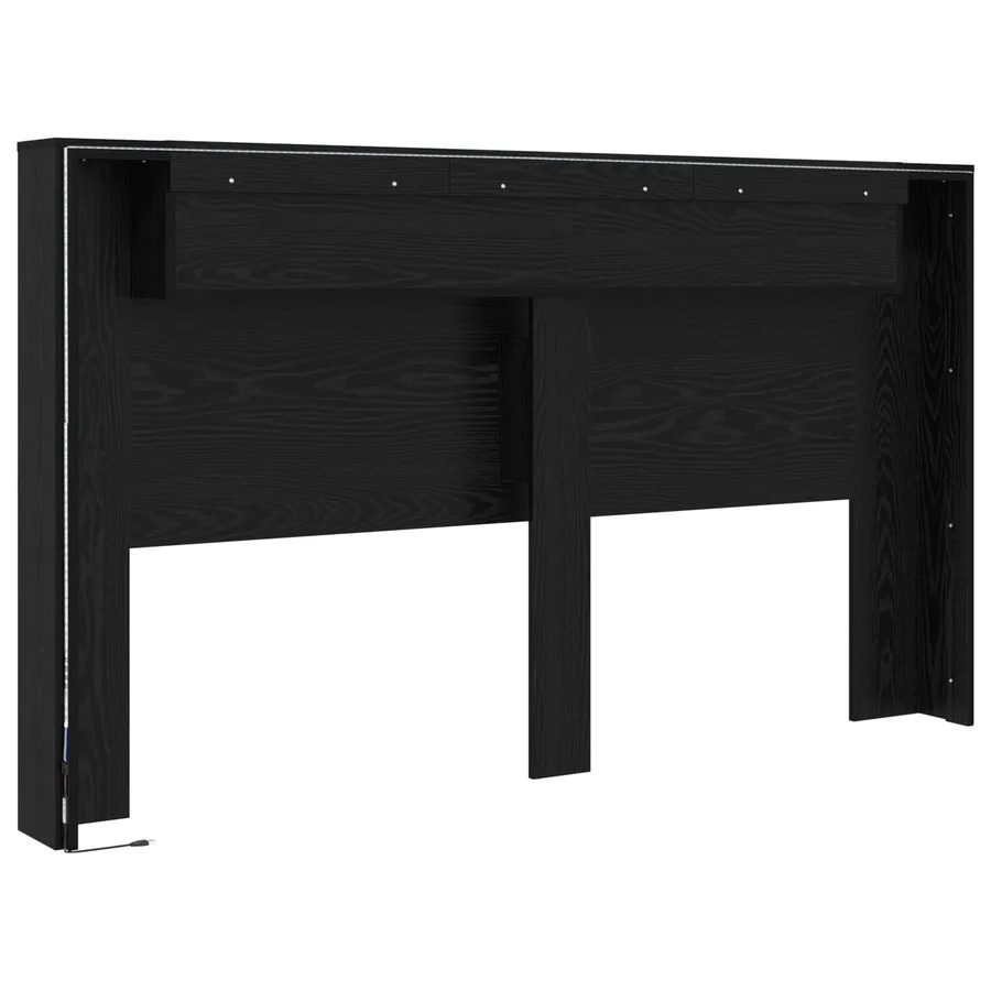 Cabinet de Tête de Lit avec LED Chêne Noir Bois d'ingénierie - 7