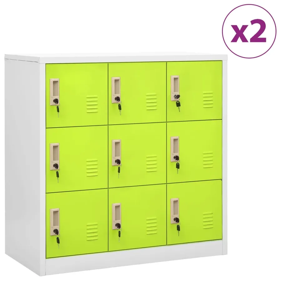 Locker cabinets 2 pcs Light grey and green 90x45x92.5 cm Steel