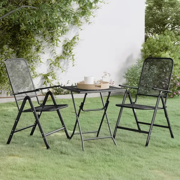 Ensemble à manger de jardin 3 pcs Maille Métal Anthracite