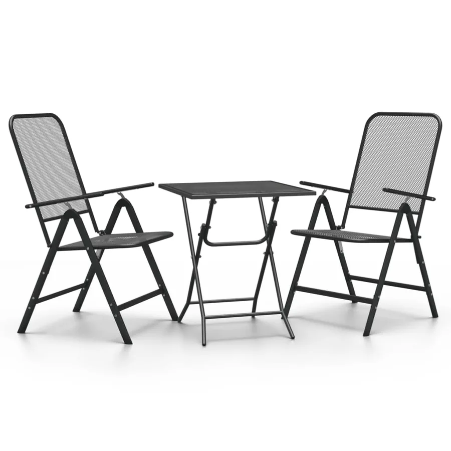 Ensemble à manger de jardin 3 pcs Maille Métal Anthracite - 2