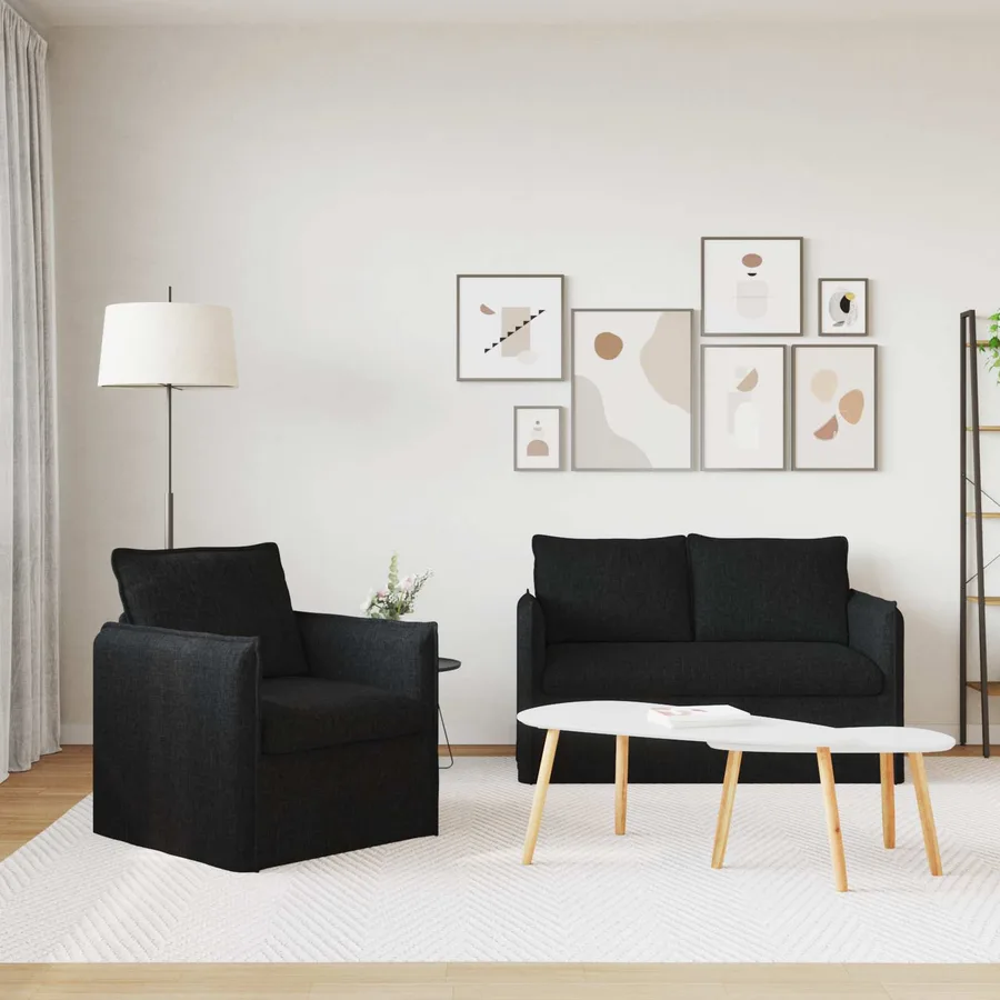 Ensemble de Canapés 2 pcs Noir 136 x 82 x 85 cm Tissu - 3