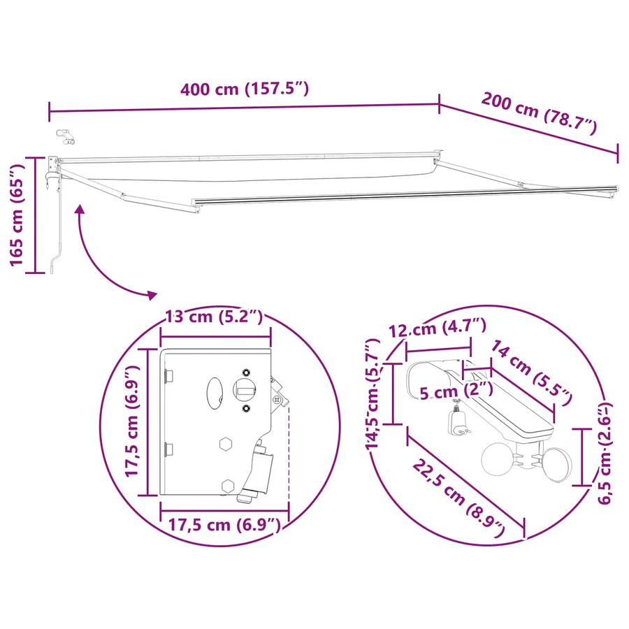 Cadre de store rétractable électrique Anthracite 4 x 2 m - 13