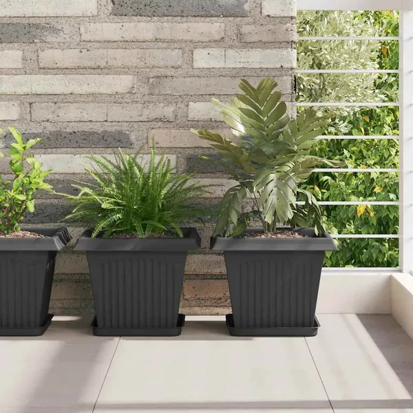 Pot de Fleurs Carré 6 pcs Noir 28,5 x 28,5 x 22 cm Plastique