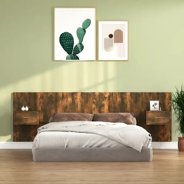 Headboard with cabinets Smoked oak Engineered wood