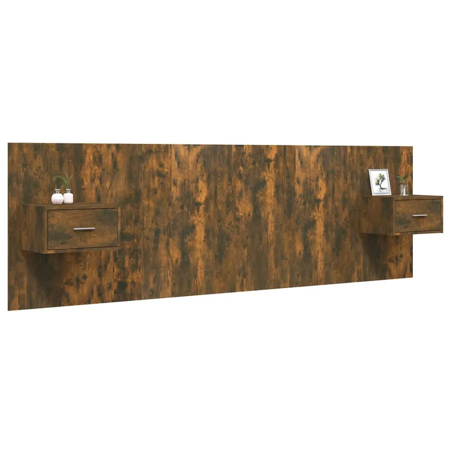 Headboard with cabinets Smoked oak Engineered wood - 3