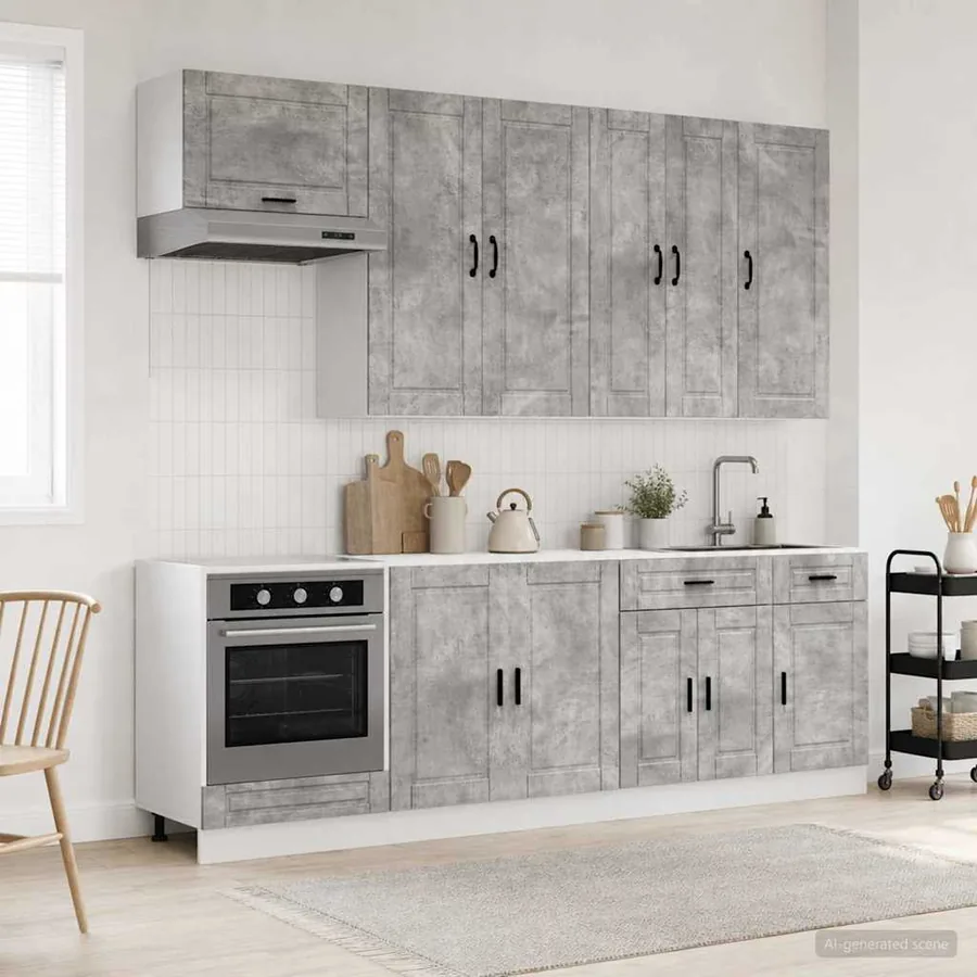 Unité de cuisine PORTO 8 pcs Gris béton Bois d'ingénierie