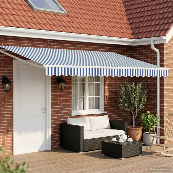 Auvent rétractable électrique Bleu et Blanc 4 × 3 m