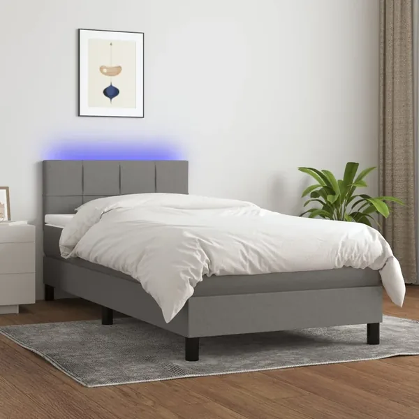 Slatted bed base with mattress and LED Dark grey 80x200 cm