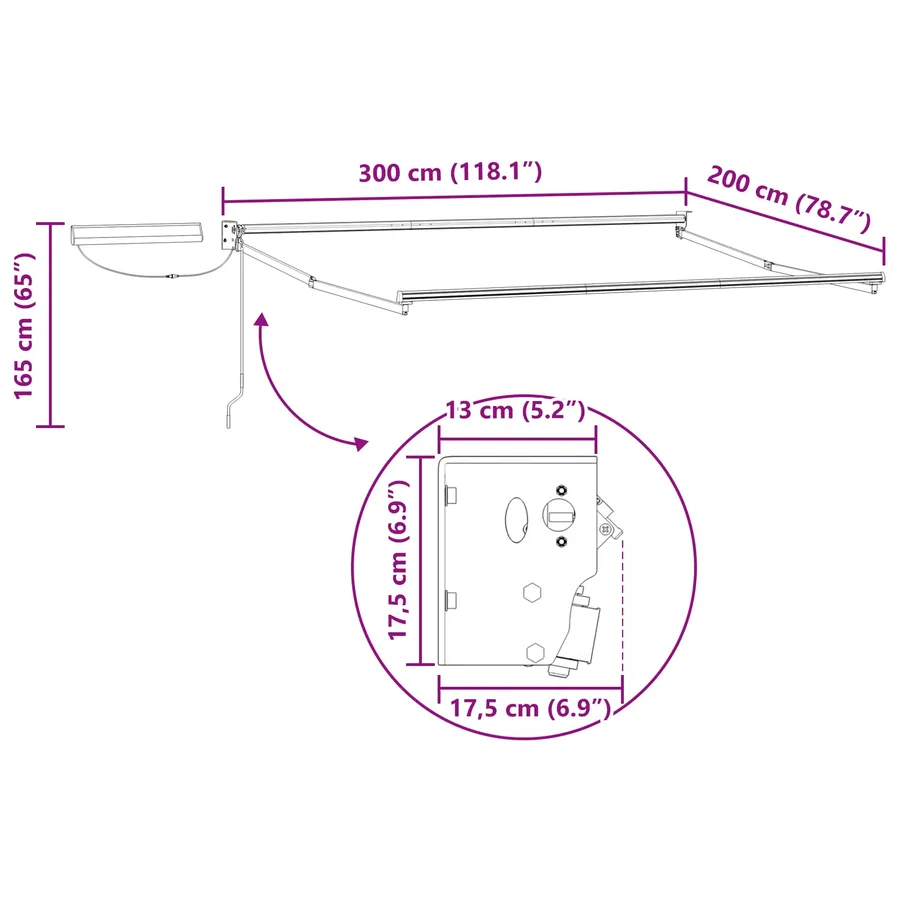 Cadre de store rétractable électrique Blanc 3 x 2 m Acier - 10