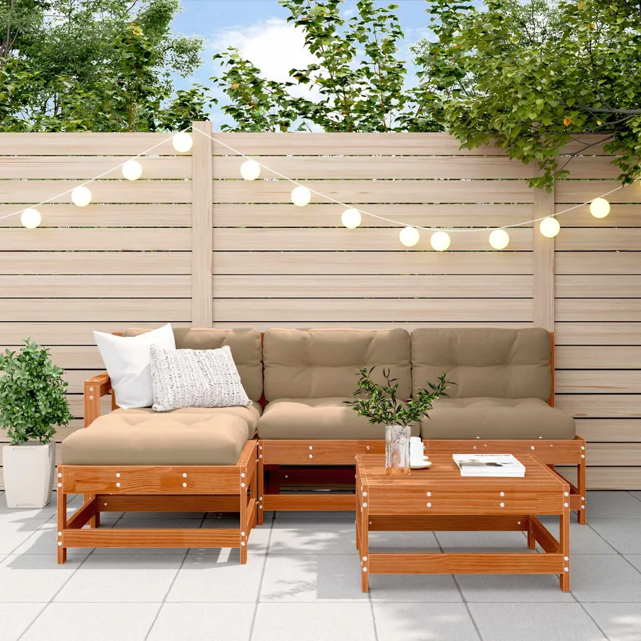 Ensemble de salon de jardin 5 pcs Brun Ciré Pin massif