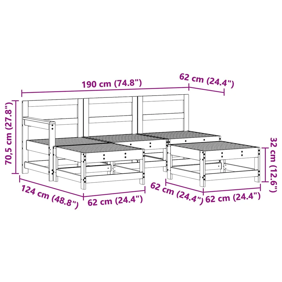 Ensemble de salon de jardin 5 pcs Brun Ciré Pin massif - 7