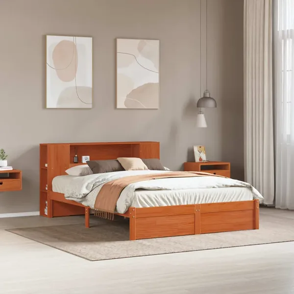 Cadre de lit avec tête de lit de rangement Cire marron