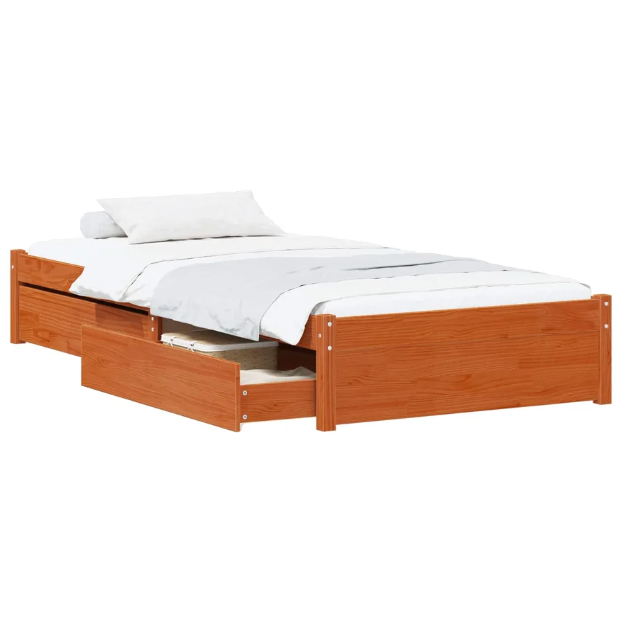 Cadre de lit avec tiroir 3 pcs Cire marron Bois de pin - 2