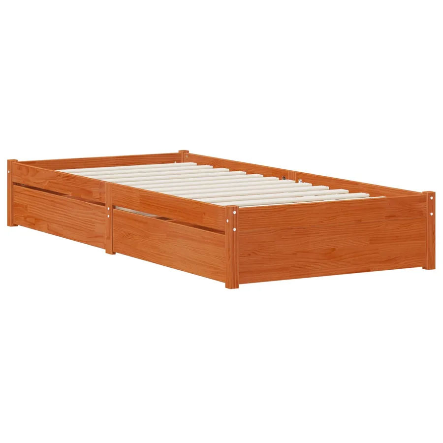 Cadre de lit avec tiroir 3 pcs Cire marron Bois de pin - 3