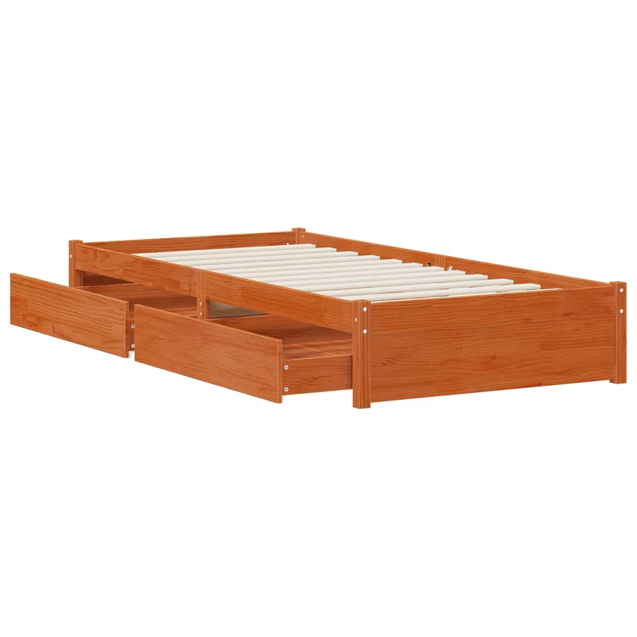 Cadre de lit avec tiroir 3 pcs Cire marron Bois de pin - 4