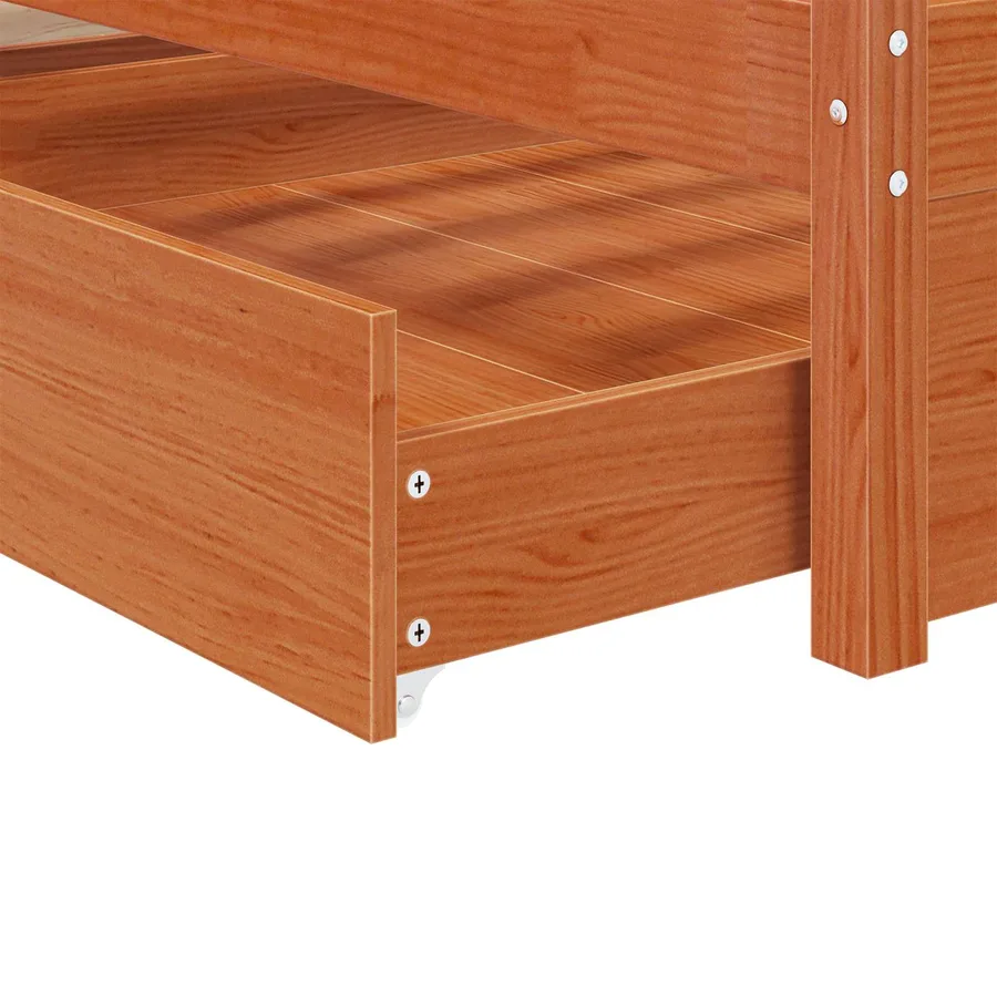 Cadre de lit avec tiroir 3 pcs Cire marron Bois de pin - 7