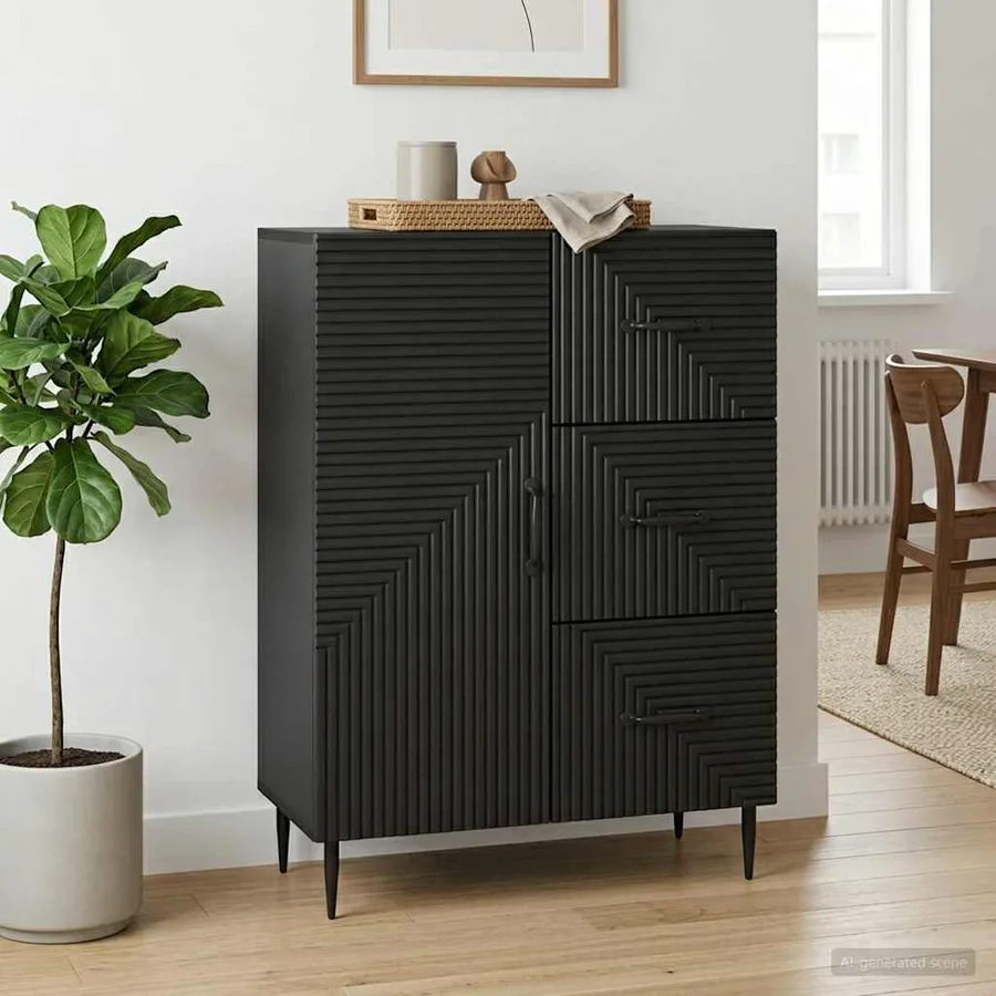 Buffet avec tiroir Noir 66 x 34,5 x 89,5 cm Bois d'ingénierie - 4