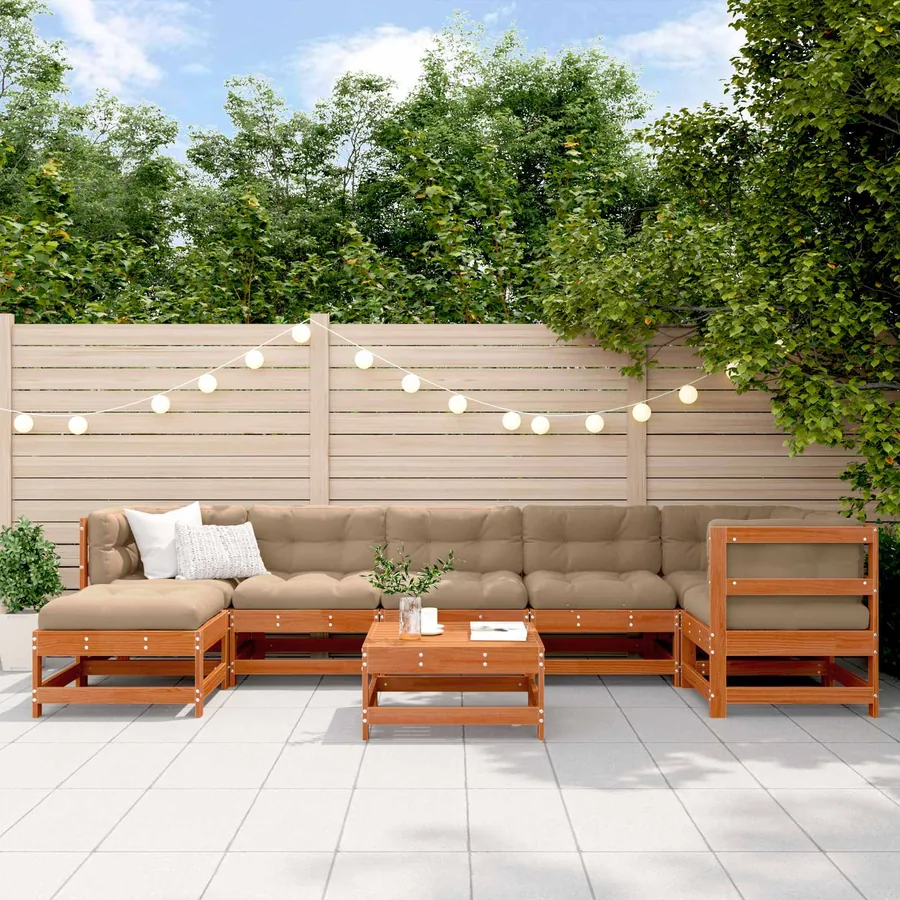 Ensemble de salon de jardin 8 pcs Brun cire Bois de pin massif