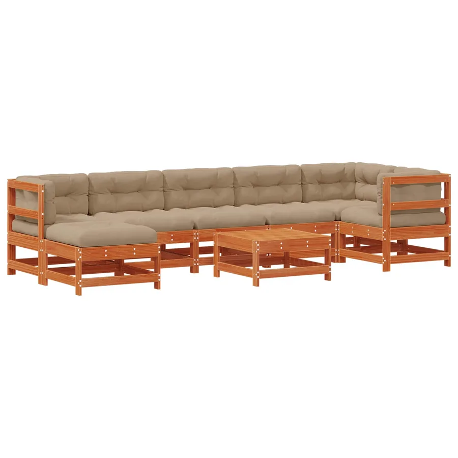Ensemble de salon de jardin 8 pcs Brun cire Bois de pin massif - 2