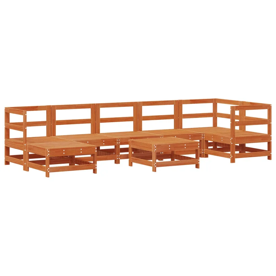 Ensemble de salon de jardin 8 pcs Brun cire Bois de pin massif - 3