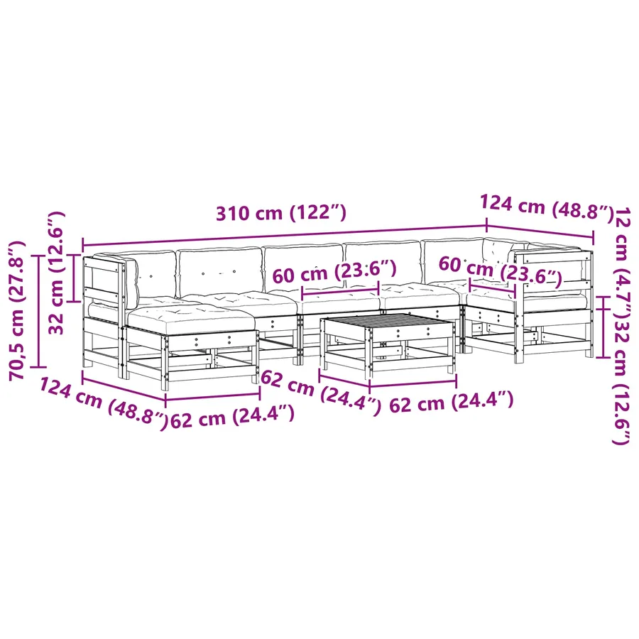 Ensemble de salon de jardin 8 pcs Brun cire Bois de pin massif - 9
