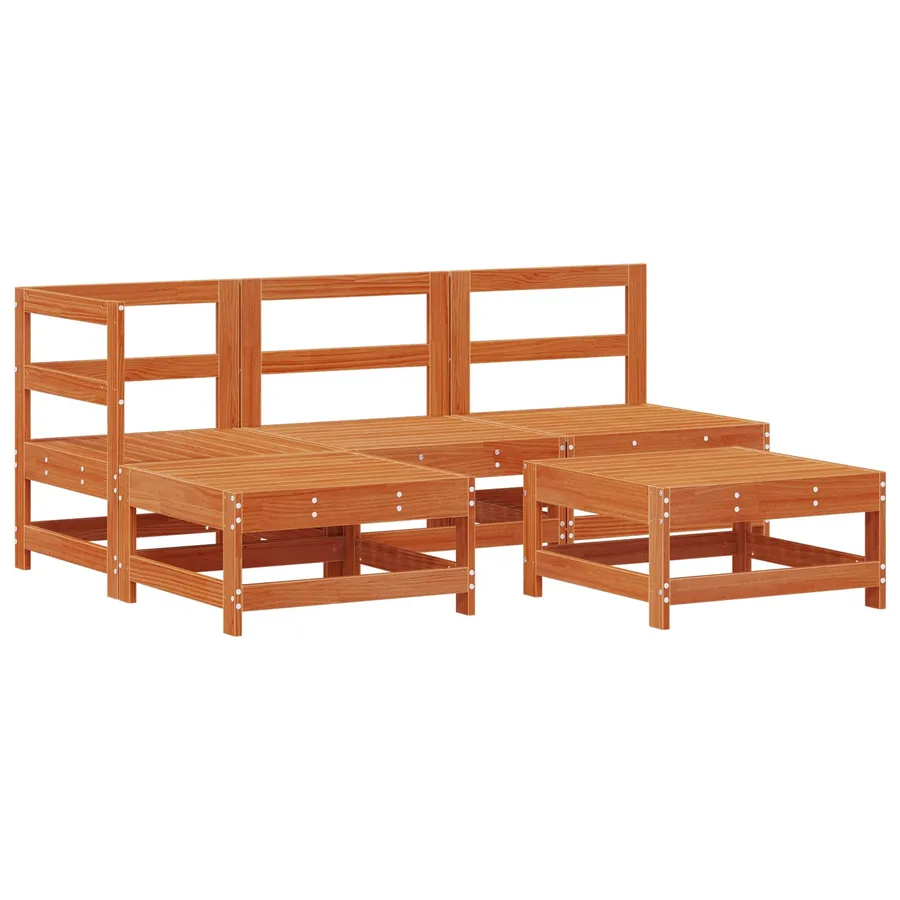 Ensemble de salon de jardin 5 pcs Brun cire Bois de pin massif - 3
