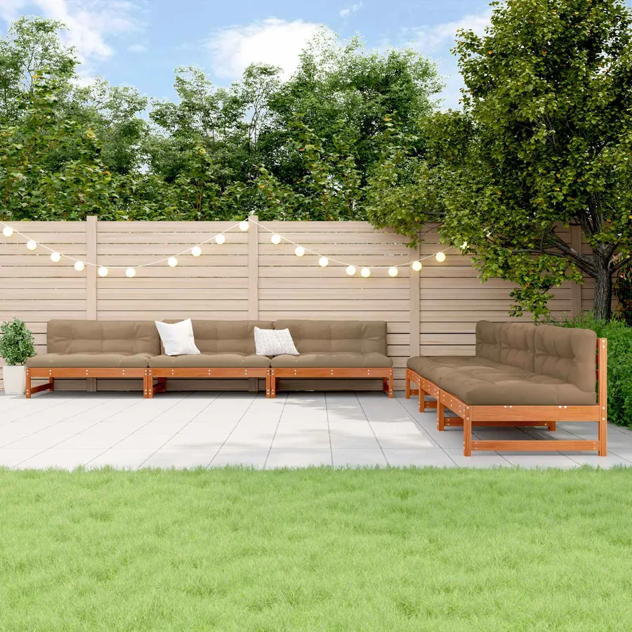 Ensemble de salon de jardin 6 pcs Brun Ciré Pin massif