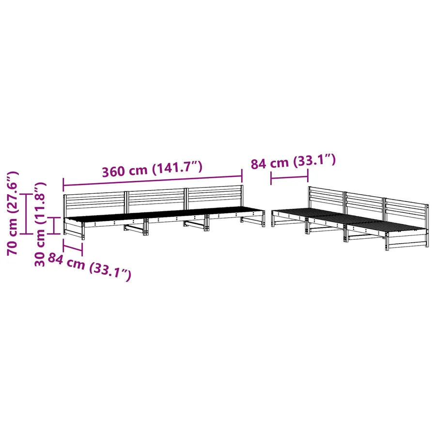 Ensemble de salon de jardin 6 pcs Brun Ciré Pin massif - 5