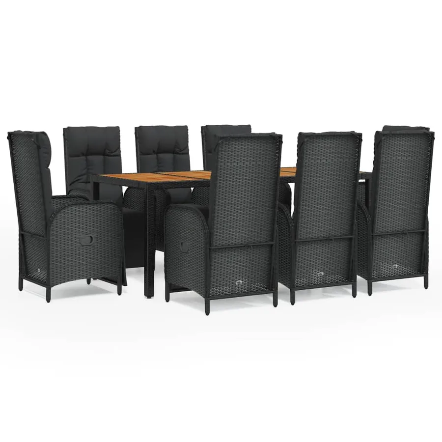 Ensemble à manger jardin 9pcs et coussins noir résine tressée - 2