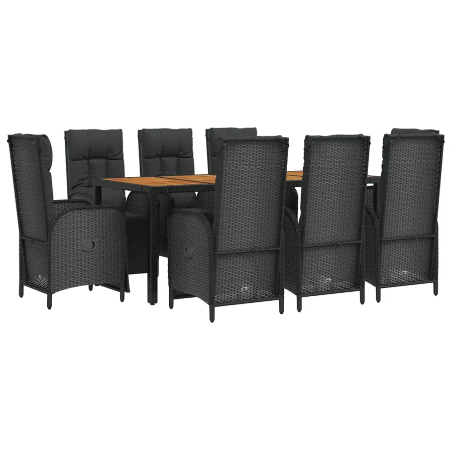 Ensemble à manger jardin 9pcs et coussins noir résine tressée - 3
