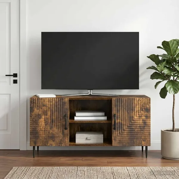 Meuble TV Chêne fumé 102 x 34,5 x 50 cm Bois d'ingénierie