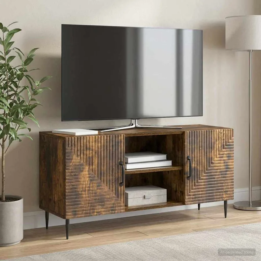 Meuble TV Chêne fumé 102 x 34,5 x 50 cm Bois d'ingénierie - 4