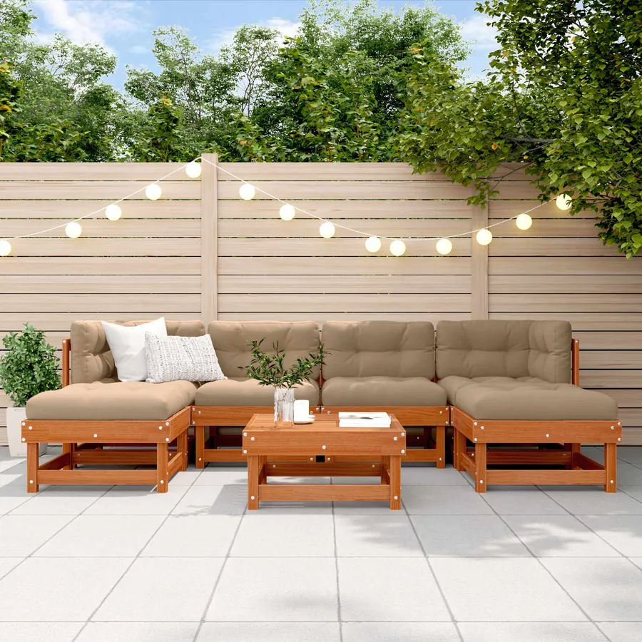 Ensemble de salon de jardin 7 pcs Brun Ciré Pin massif