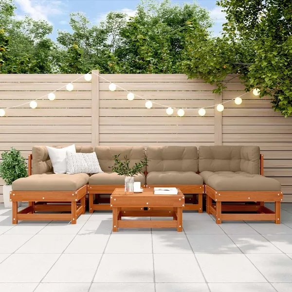 Ensemble de salon de jardin 7 pcs Brun Ciré Pin massif