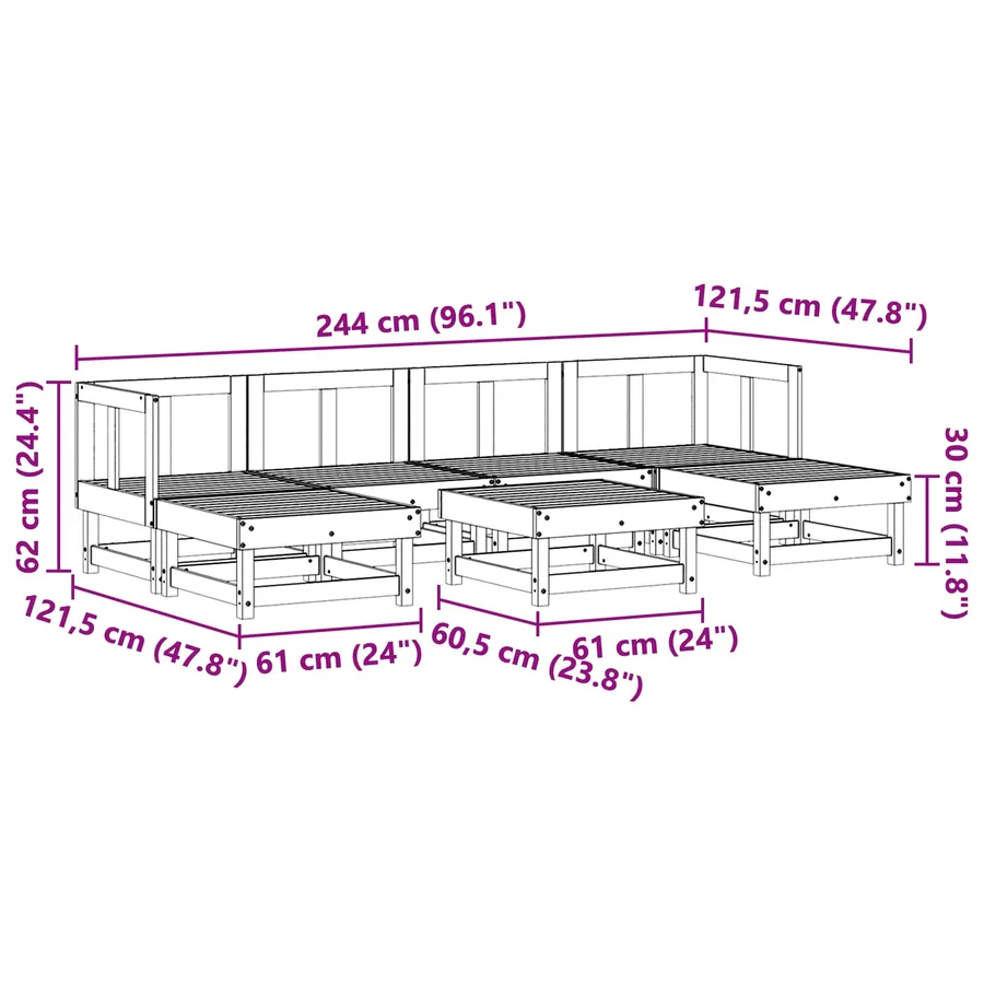 Ensemble de salon de jardin 7 pcs Brun Ciré Pin massif - 7
