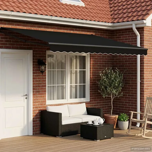 Store rétractable manuel avec LEDs Noir et anthracite 4 × 3 m