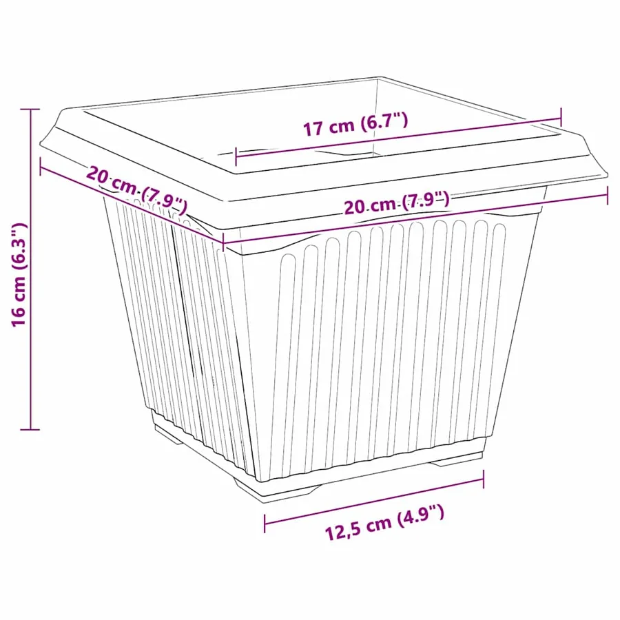 Pot de Fleurs Carré 6 pcs Noir 20 x 20 x 16 cm Plastique - 10