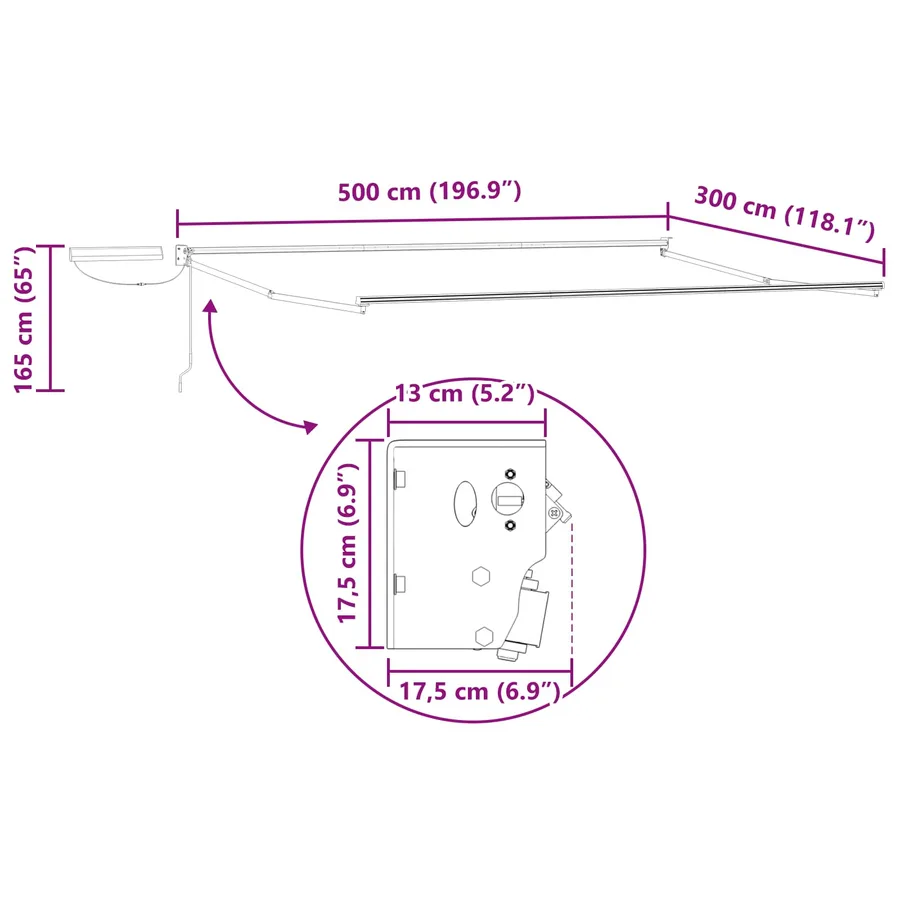 Cadre de store rétractable électrique Blanc 5 x 3 m Acier - 10