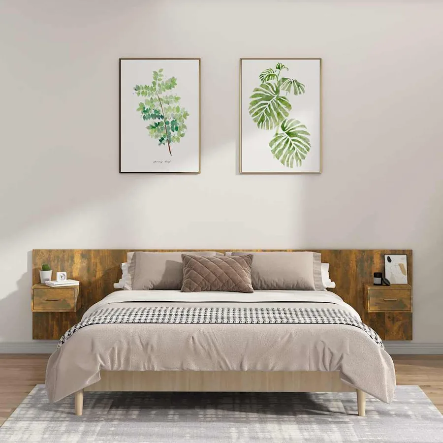 Headboard with cabinets Smoked oak Engineered wood