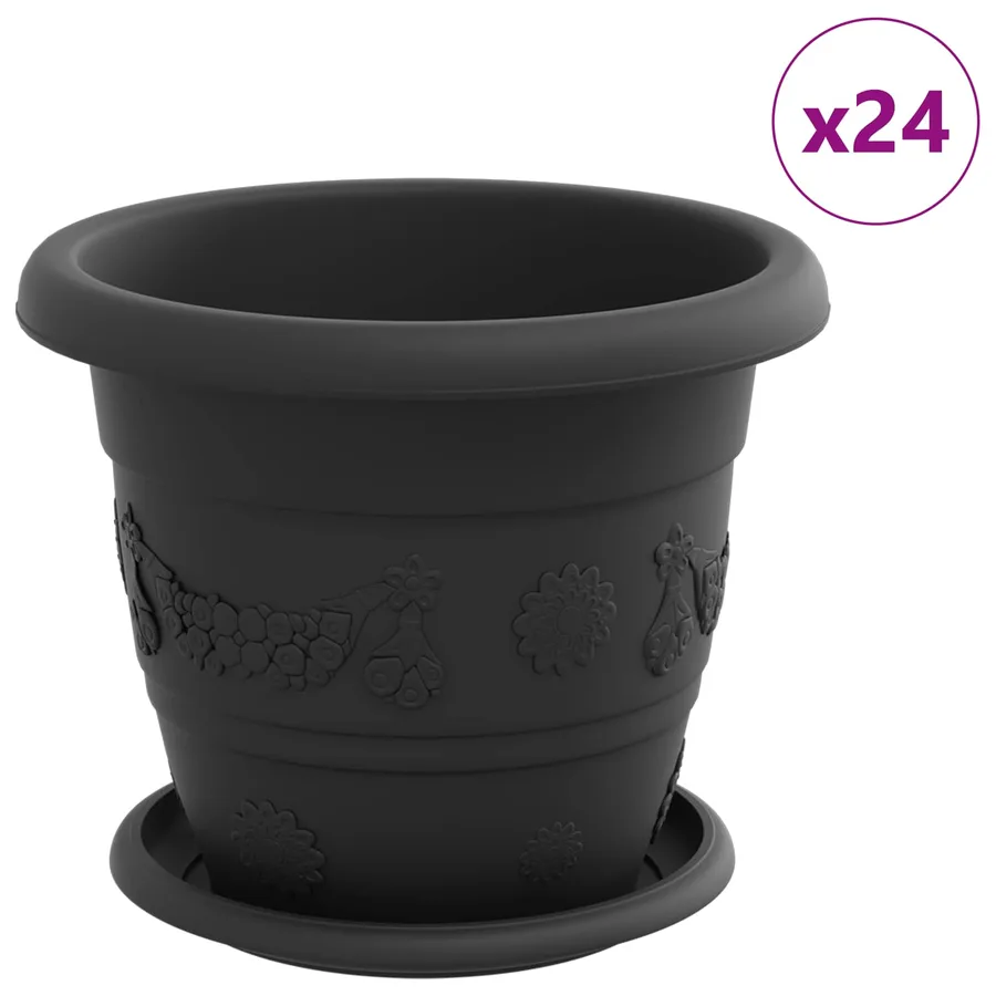 Pots de plantes 24 pcs Noir Ø 22 x 18 cm Plastique - 2