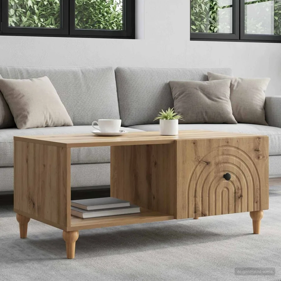 Table basse Chêne artisanal 90 x 50 x 40 cm Bois d'ingénierie