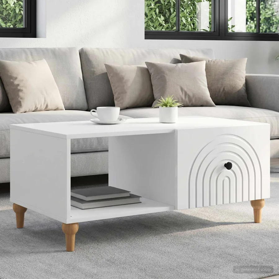 Table basse Blanc brillant 90 x 50 x 40 cm Bois d'ingénierie