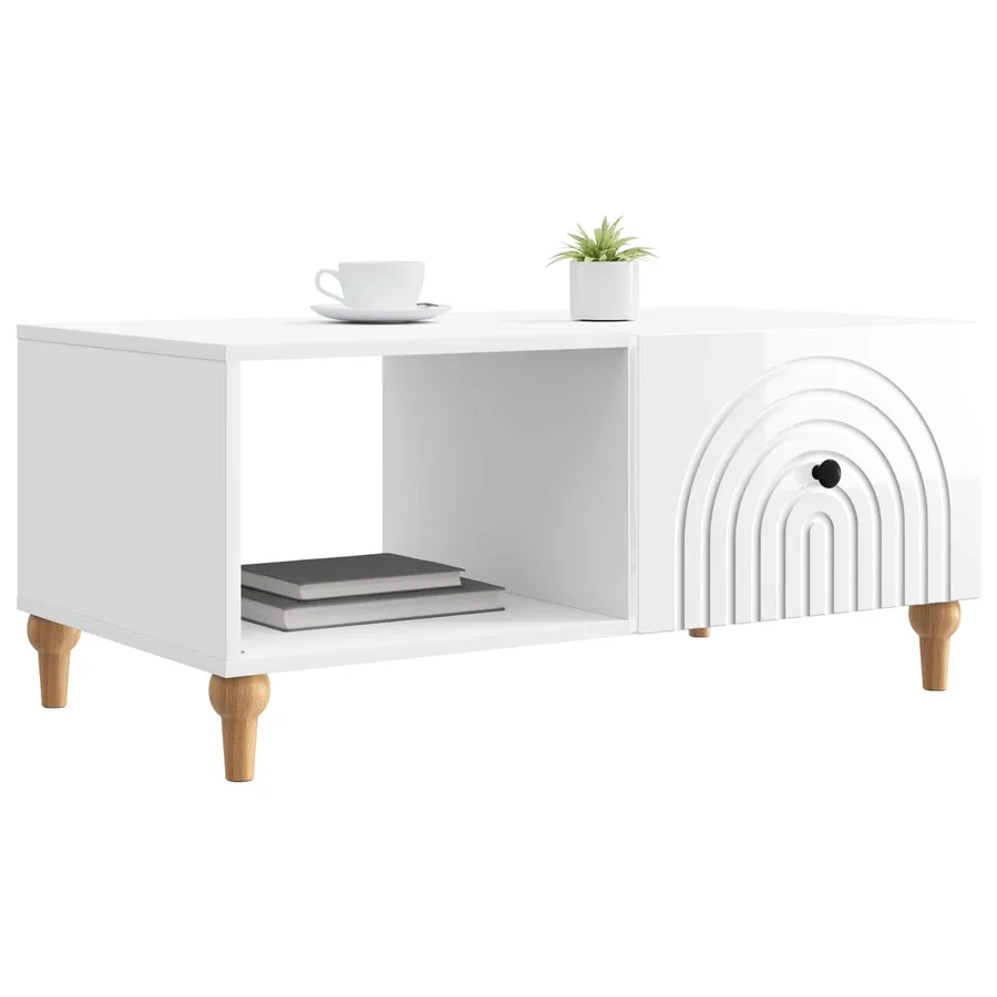 Table basse Blanc brillant 90 x 50 x 40 cm Bois d'ingénierie - 3