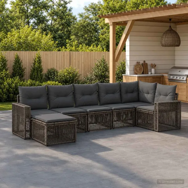 Ensemble de canapé de jardin 7 pcs Gris et Gris foncé polyrotin