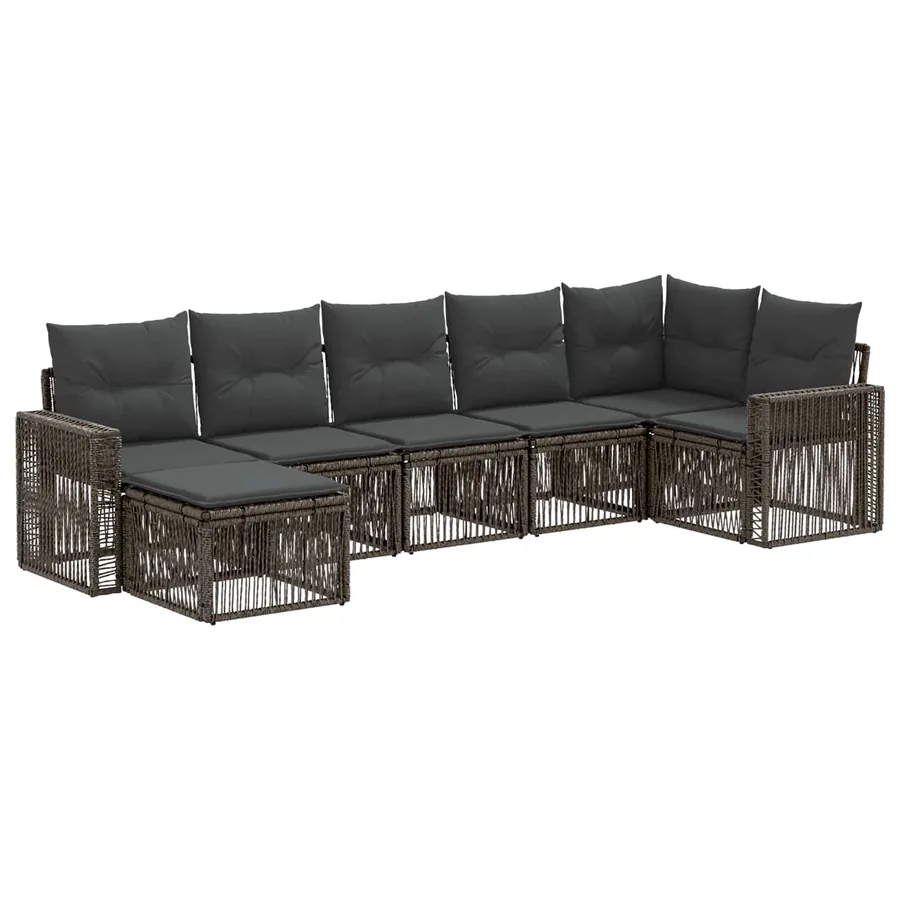 Ensemble de canapé de jardin 7 pcs Gris et Gris foncé polyrotin - 2