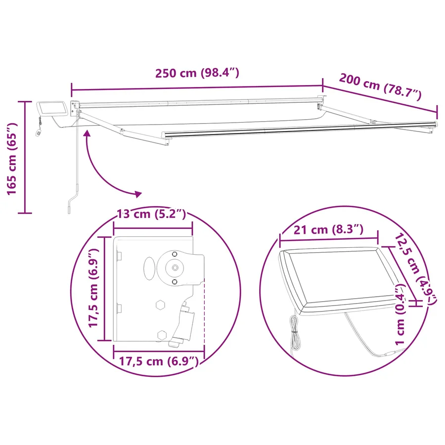 Cadre de store rétractable électrique Anthracite 2,5 x 2 m - 11