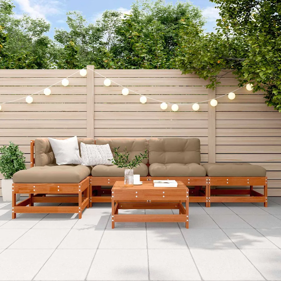 Ensemble de salon de jardin 6 pcs Brun Ciré Pin massif