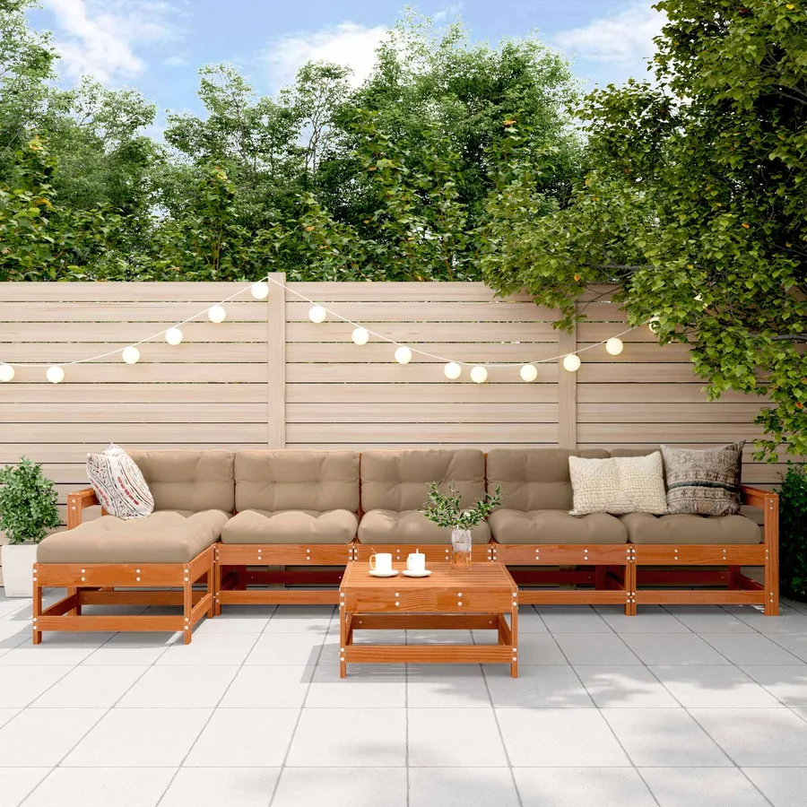 Ensemble de salon de jardin 7 pcs Brun Ciré Bois de pin massif